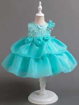 Hopscotch - Girls Turquoise Floral Applique Party Dress