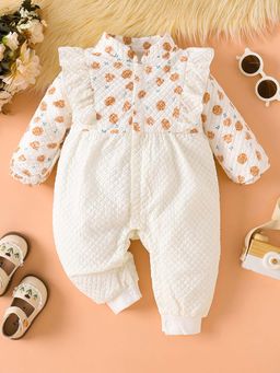 Hopscotch - Girls White and Tan Floral Print Full-Sleeve Bodysuit