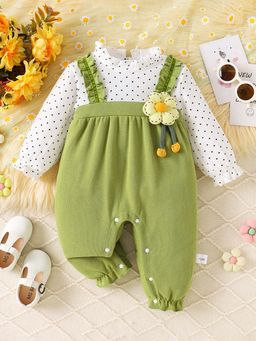 Hopscotch - Girls Green and White Floral Applique Bodysuit