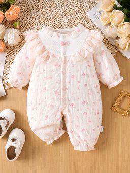 Hopscotch - Girls Pink and Cream Floral Print Full-Sleeve Bodysuit