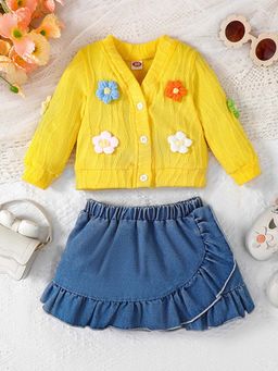 Hopscotch - 2-Piece Floral Applique Jacket and Skirt