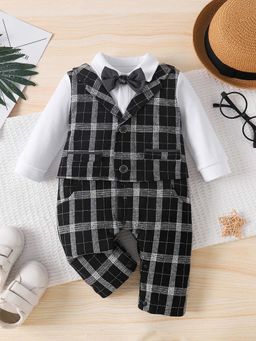 Hopscotch - Black Plaid Print Bodysuit with Bow