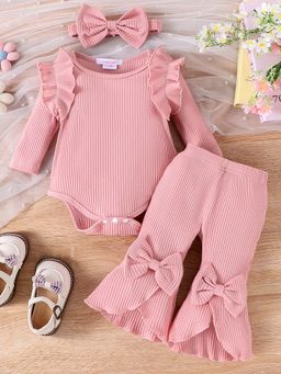 Hopscotch - Pink Textured Onesie and Pant with Headband