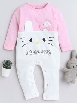 Hopscotch - Girls Pink Graphic Print Full-Sleeve Romper