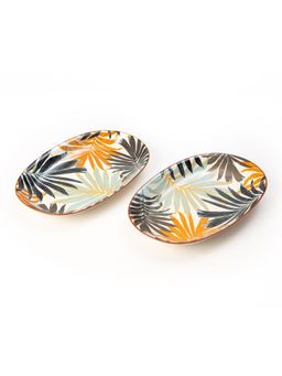 EZ Life - Palm Leaf Designed 9 5 Inch Ceramic Serving Oval Plates Pack Of 2