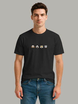 BULLMER - Black Trendy Printed Round Neck Half Sleeve T-shirt