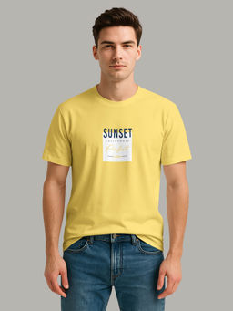 BULLMER - Yellow Trendy Printed Round Neck Half Sleeve T-shirt