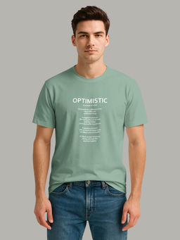 BULLMER - Sea Green Typography Printed Round Neck Half Sleeve T-shirt
