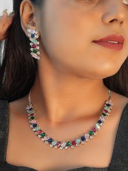 Niscka - Multicolor Hydro Stones with Cubic Zirconia Necklace