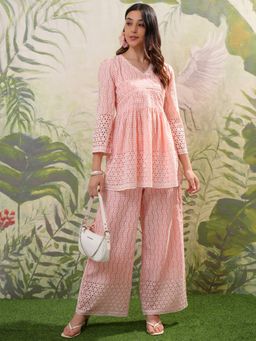 VISHUDH - Women Peach Embroidered Co-ord (Set of 2)