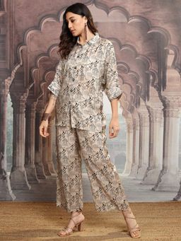 VISHUDH - Women Beige Printed Co-ord (Set of 2)