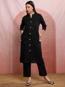 VISHUDH - Women Black Solid Kurta with Pant (Set of 2)