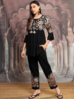 VISHUDH - Women Black Embroidered Co-ord (Set of 2)
