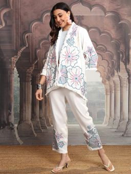 VISHUDH - Women White Floral Co-ord (Set of 3)