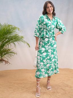 VISHUDH - Women Green Floral Co-ord (Set of 2)