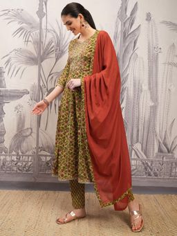 VISHUDH - Women Multi-Color Floral Anarkali Kurta with Pant & Dupatta (Set of 3)