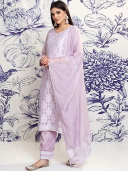 VISHUDH - Women Lavender Embroidered Kurta with Pant & Dupatta (Set of 3)