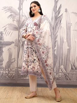 VISHUDH - Women Multi-Color Floral Kurta with Pant & Dupatta (Set of 3)