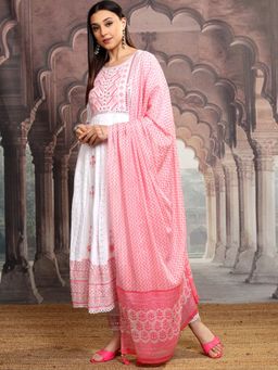 VISHUDH - Women Multi-Color Embroidered Anarkali Kurta with Pant & Dupatta (Set of 3)