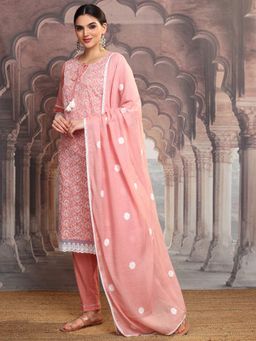 VISHUDH - Women Pink Embroidered Kurta with Pant & Dupatta (Set of 3)