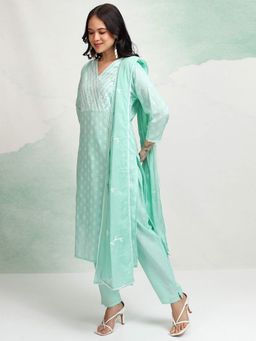 VISHUDH - Women Green Printed Kurta with Pant & Dupatta (Set of 3)