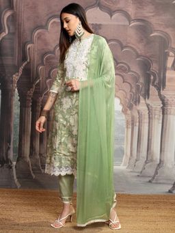 VISHUDH - Women Green Printed Kurta with Pant & Dupatta (Set of 3)
