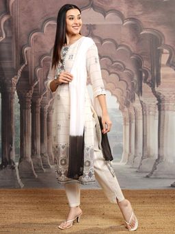 VISHUDH - Women Off White Printed Kurta with Pant & Dupatta (Set of 3)