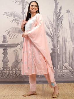 VISHUDH - Women Peach Embroidered Kurta with Pant & Dupatta (Set of 3)