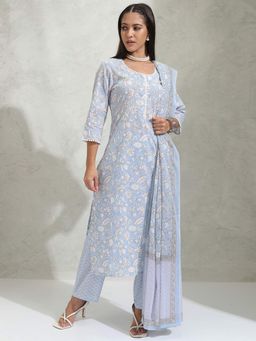 VISHUDH - Women Blue Floral Kurta with Pant & Dupatta (Set of 3)