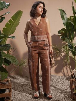 VISHUDH - Women Brown Printed Co-ord (Set of 2)