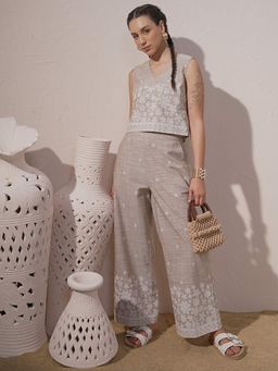 VISHUDH - Women Beige Printed Co-ord (Set of 2)