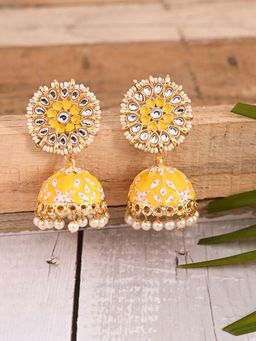 VIRAASI - Yellow Ethnic Handcrafted Meenakari Jhumka Earrings for Women and Girls