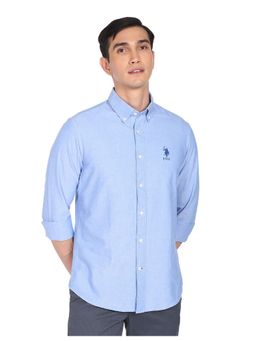 U.S. POLO ASSN. - Men Blue Button-down Collar Solid Casual Shirt