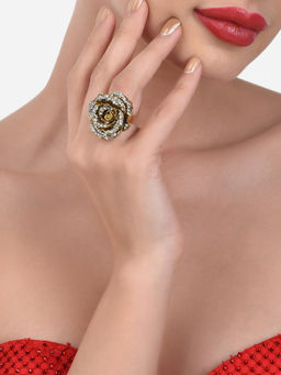 Zaveri Pearls - Antique Gold Tone Austrian Diamonds Embellished Flower Finger Ring-ZPFK12921