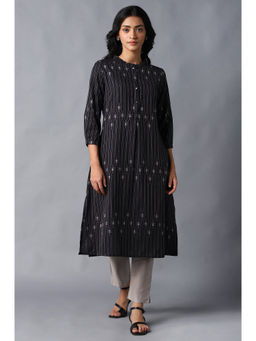 W - Black Geometric Mandarin Neck Cotton Kurta