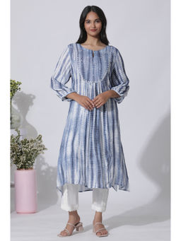 W - Blue Tie & Dye Keyhole Neck Rayon Kurta