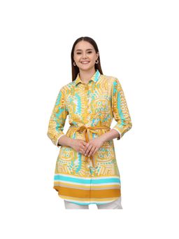 Cantabil - Women Mustard Printed Casual Tunic with Belt (Set of 2)