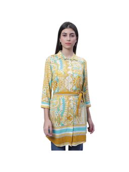 Cantabil - Women Mustard Printed Casual Tunic with Belt (Set of 2)