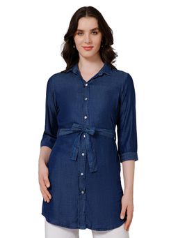 Cantabil - Women Dark Blue Solid Casual Tunic with Belt (Set of 2)