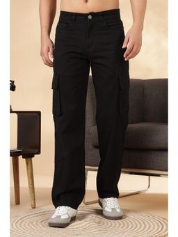 Eszett - Men Black Cotton Solid Cargo