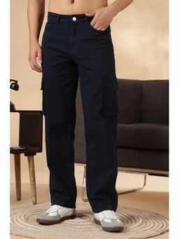 Eszett - Men Navy Blue Cotton Solid Cargo