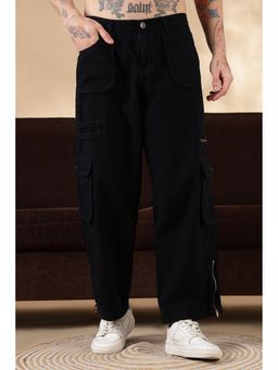 Eszett - Men Navy Blue Cotton Solid Cargo