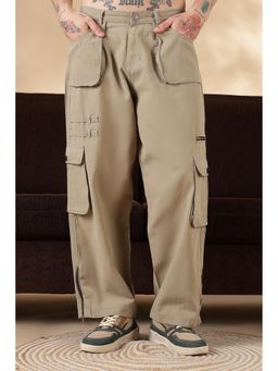 Eszett - Men Beige Cotton Solid Cargo