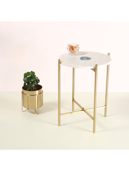 Manor House - Sleek Marble and Agate Top and Round Metal Gold Accent Table 16x16x20 inch