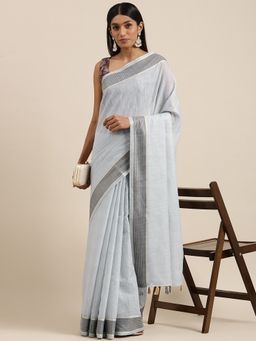 Akhilam - Womens Cotton Silk Grey Woven Celebrity Saree with Unstitched Blouse