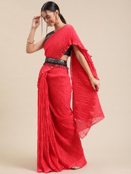 Sareemall - Women Polycotton Pink Solid Belted Sarees with Unstitched Blouse Piece