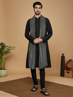 KISAH - Men Black Kurta and Churidar with Dupatta (Set of 3)