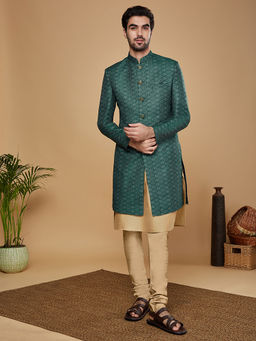 KISAH - Men Green Kurta and Sherwani with Churidar (Set of 3)