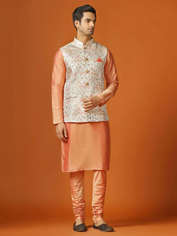 KISAH - Men Multi Kurta and Nehru Jacket with Churidar (Set of 3)