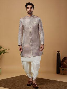 KISAH - Men Mauve Kurta with Sherwani and Dhoti (Set of 3)